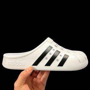 adidas Womens Adilette Clog Size 8-9 White Black Lightweight Comfortable Sandals